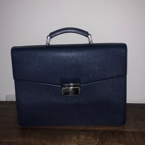 Prada Navy Blue Saffiano Leather Briefcase